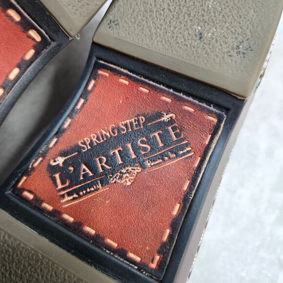 L'artiste Spring Step Clogs Brown Leather Snake Print Slip On Platform Work Shoe - Picture 10 of 12